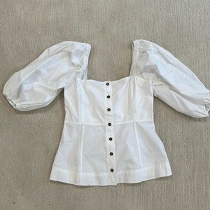 NEW WITH TAGS: Ganni white square neck blouse, size 40 aka US 8/10.